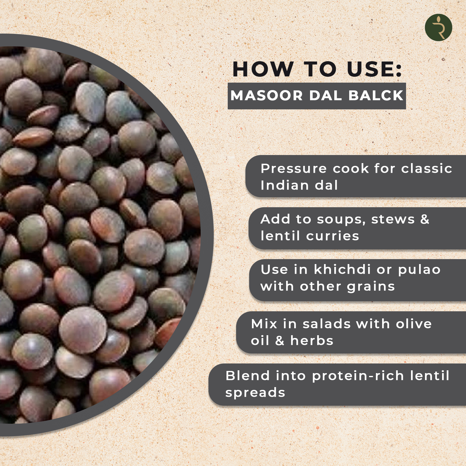 Organic Masoor Dal Whole (Black) 1kg