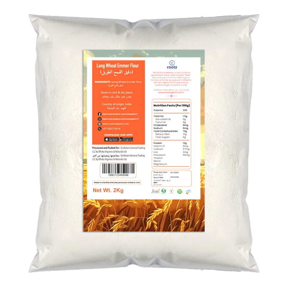 Organic Long Wheat Emmer Flour (Khapli Flour) - 2Kg
