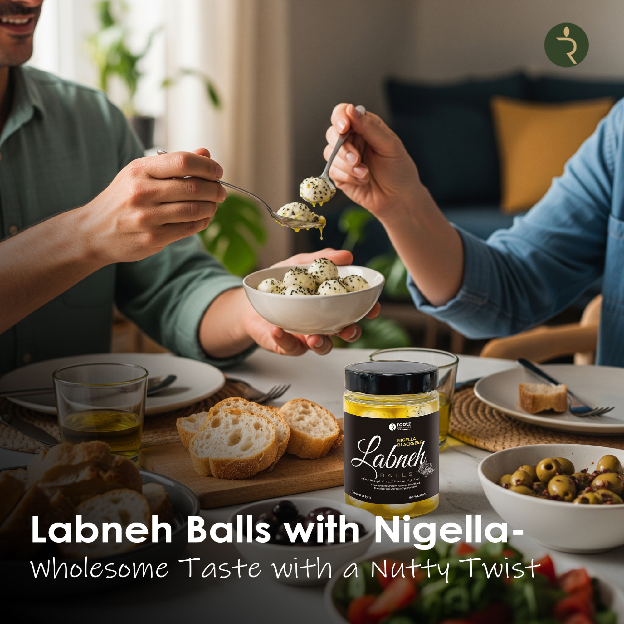 Fresh Labneh Balls with Nigella Seeds (Blackseed) in Olive Oil – 500g | Locally Made in UAE | Preservative-Free