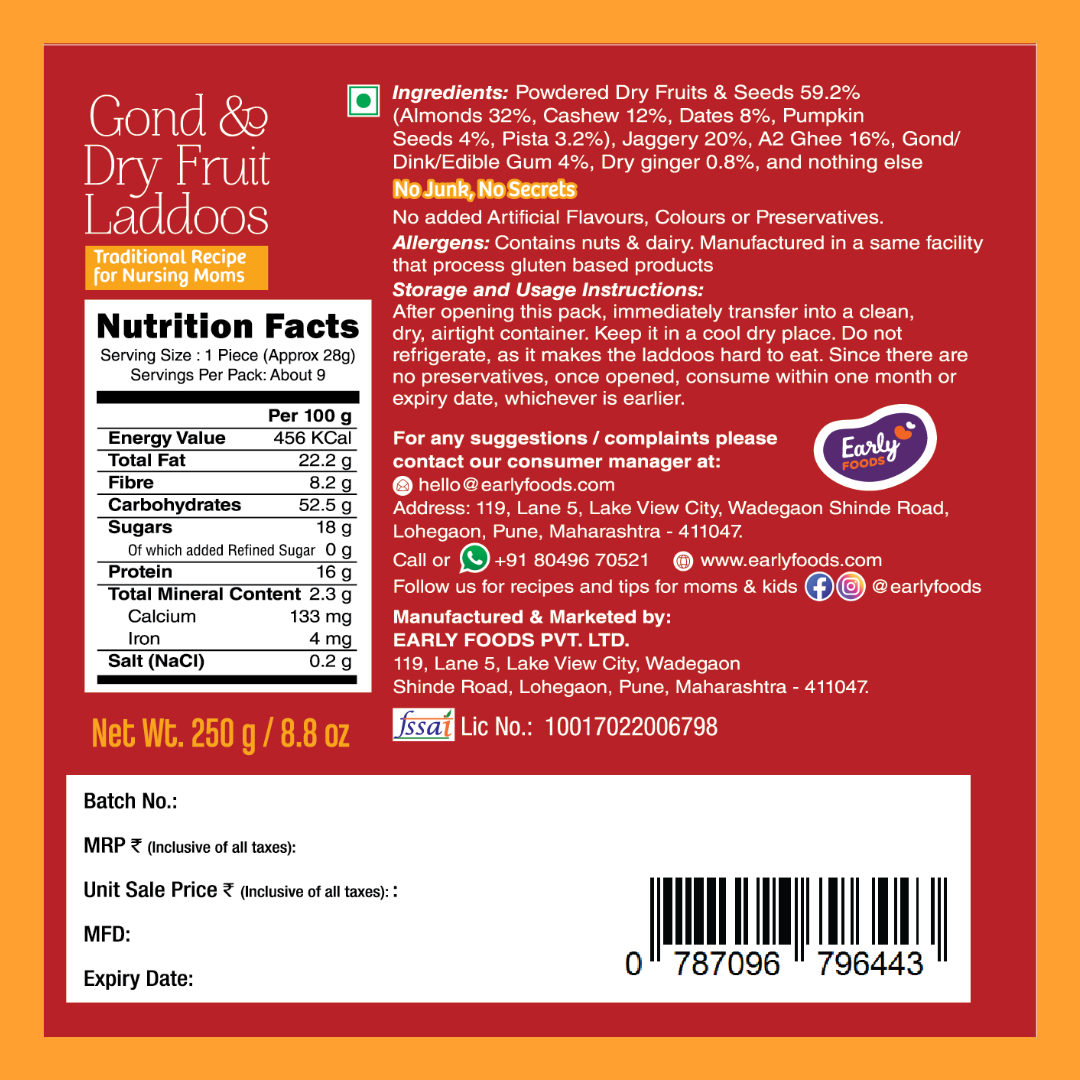 Early Foods pack of 3 - Gond & Dry Fruits Laddoo, Ragi Sesame Laddoo, Dry Ginger Laddoo 250 gms