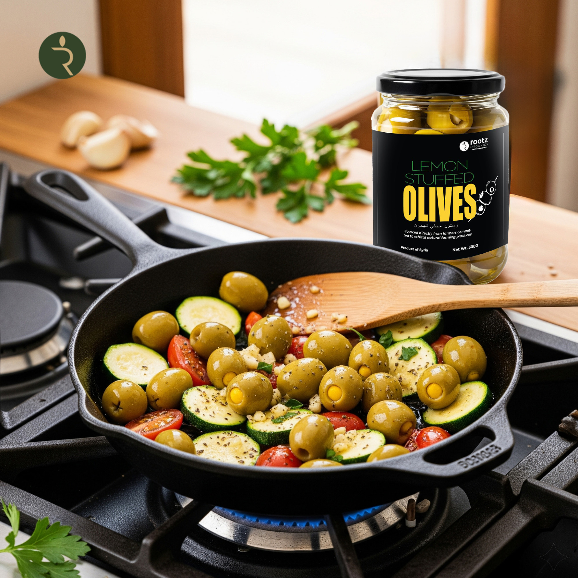 Stuffed Green Olives with Lemon – 500g | Premium Mediterranean Olives in Cold-Pressed Oil