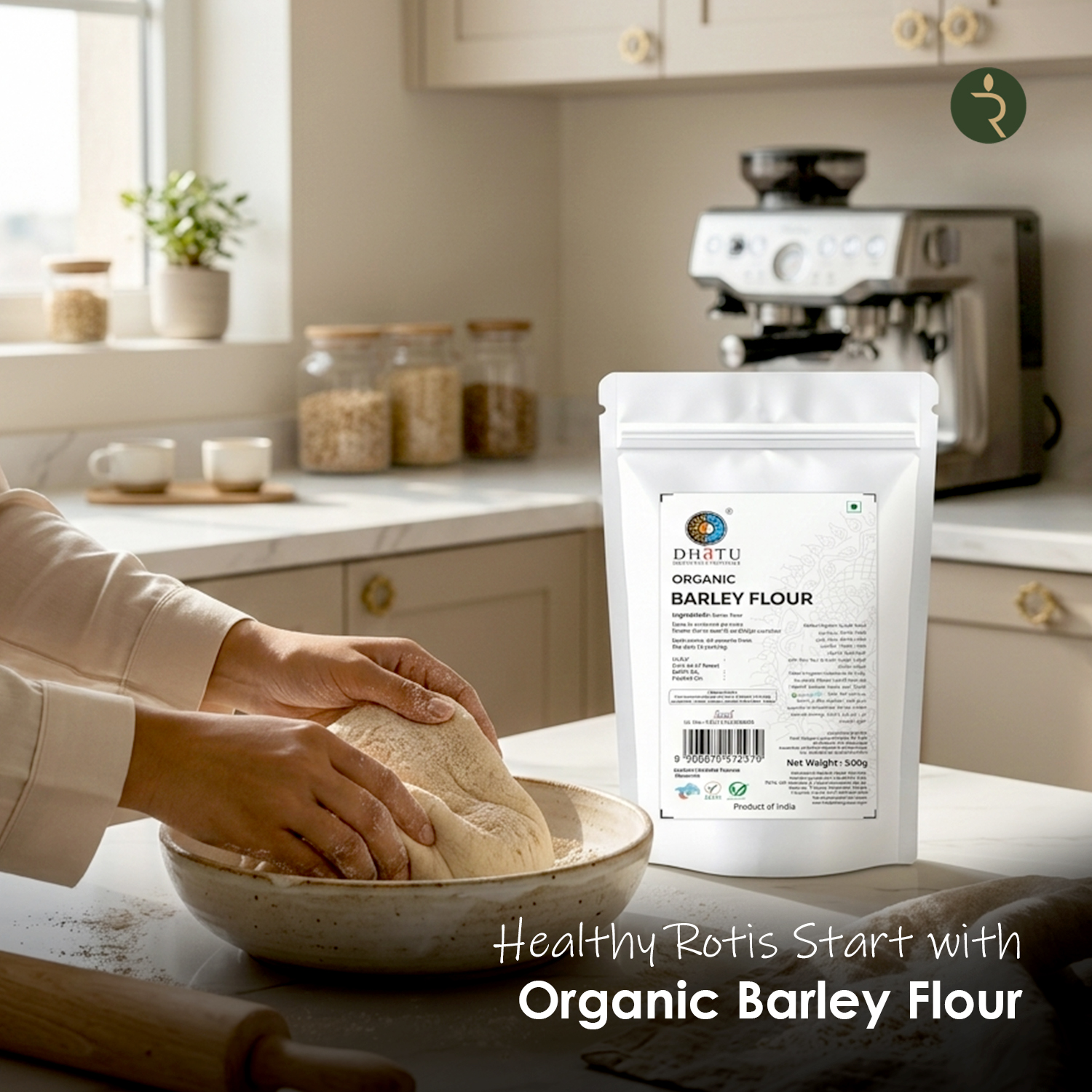 Dhatu By Rootz Organics Barley Flour 500G Organic, Non-GMO, Raw, Vegan, Halal, Barley Flour Powder Organic, Jau Atta, Great For Baking