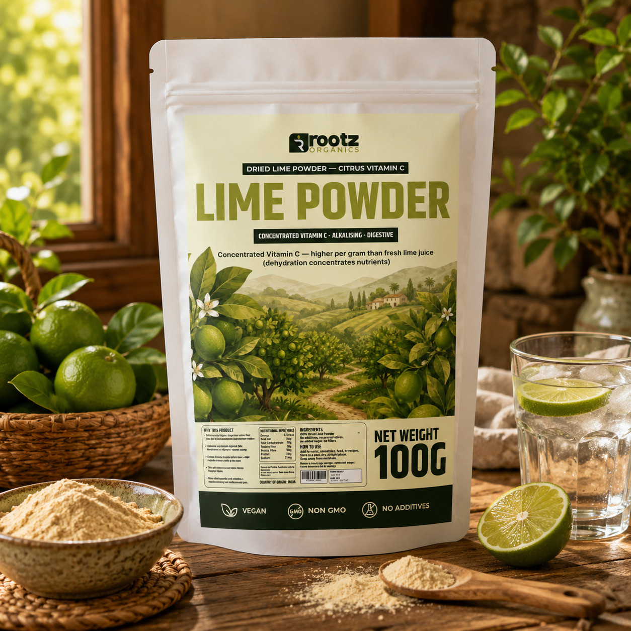 Lime Powder — Dried Lime · 100g | Concentrated Vitamin C | Alkalising | Digestive | Rootz Organics UAE