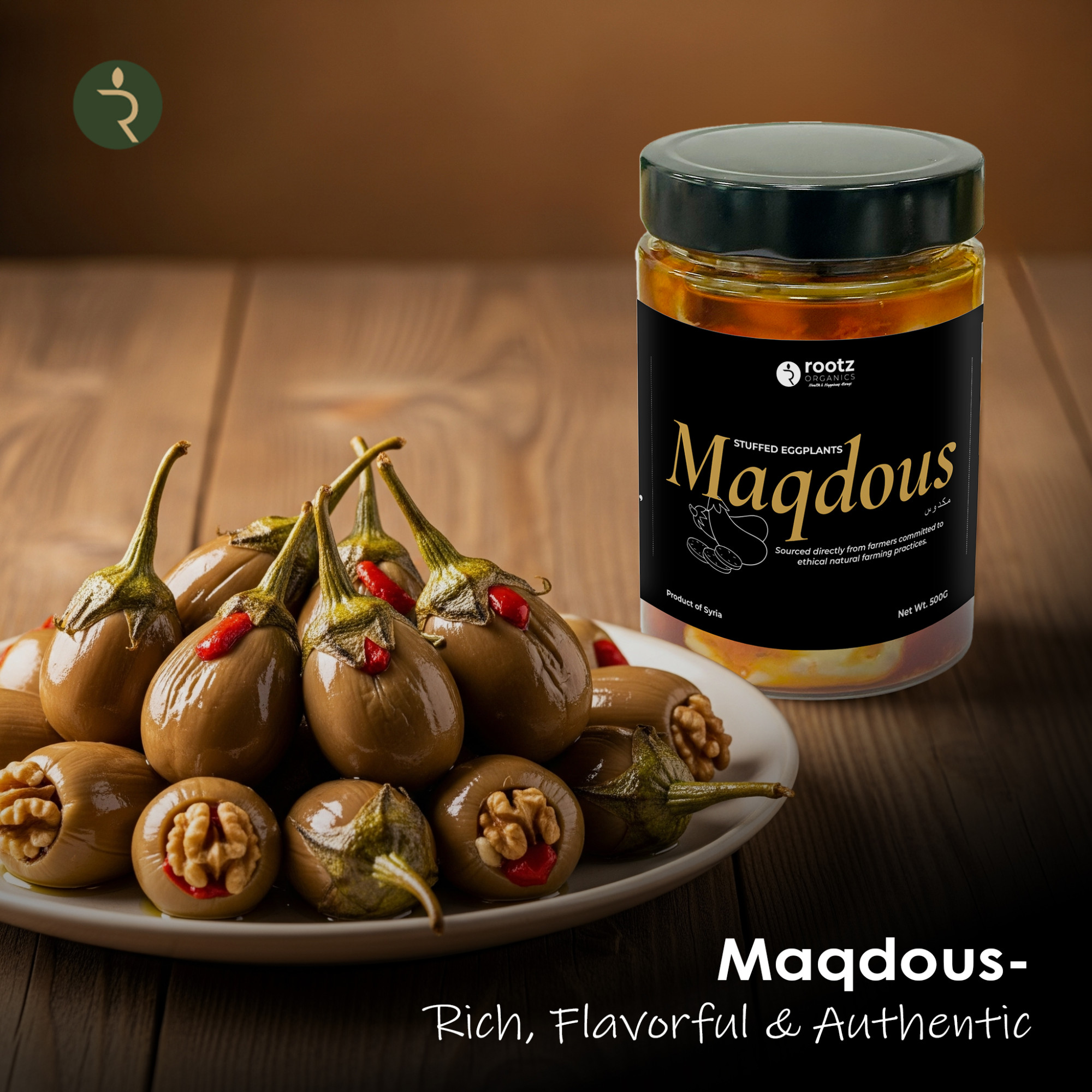 Authentic Maqdous (Stuffed Baby Eggplants) in Olive Oil – 500g | Traditional Levantine Recipe