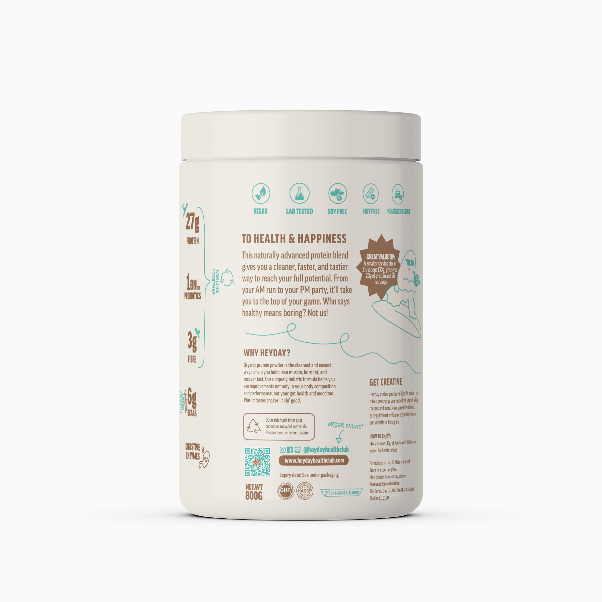 Heyday Shake My Day Natural Plant-Based Organic Protein Powder (800g) | Mocha Flavor