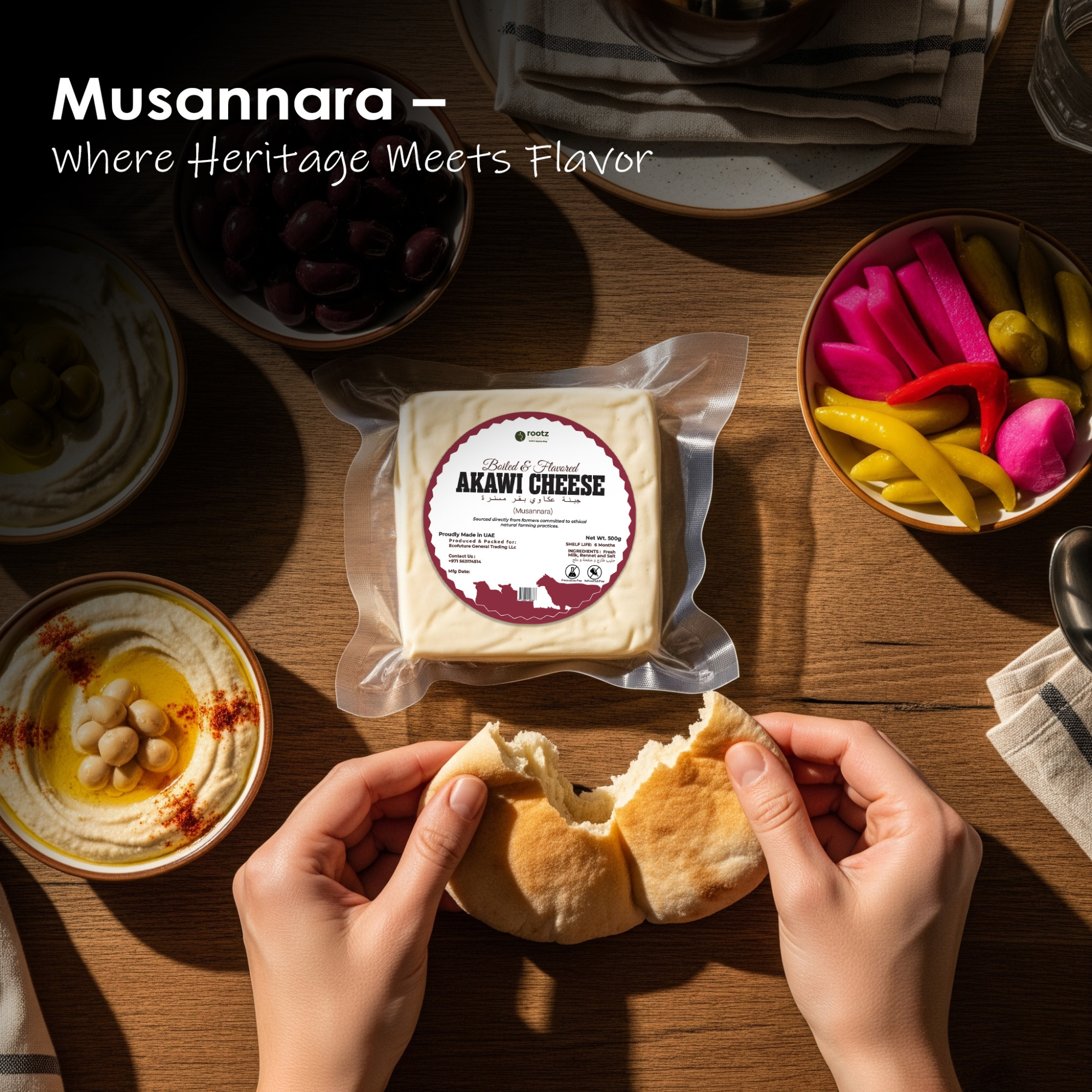 Pasteurised Akawi Cheese (Musannara) – Plain Flavour | Traditional White Arabic Cheese – 500g