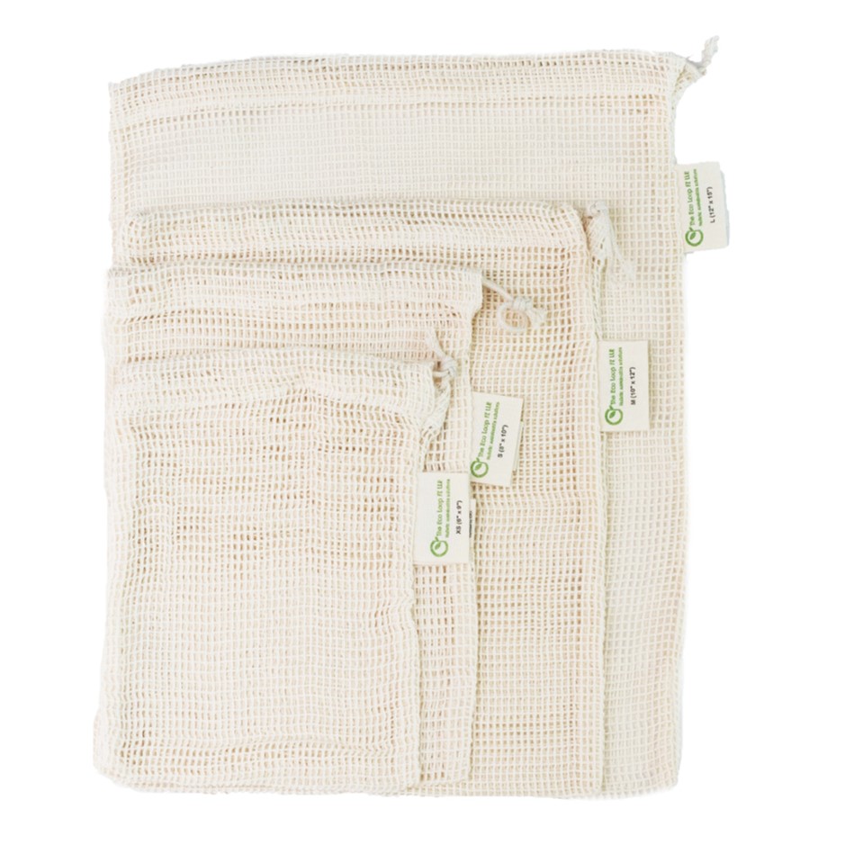 Organic cotton mesh bags 3 sizes - 6 pc pack by Rootz Organics