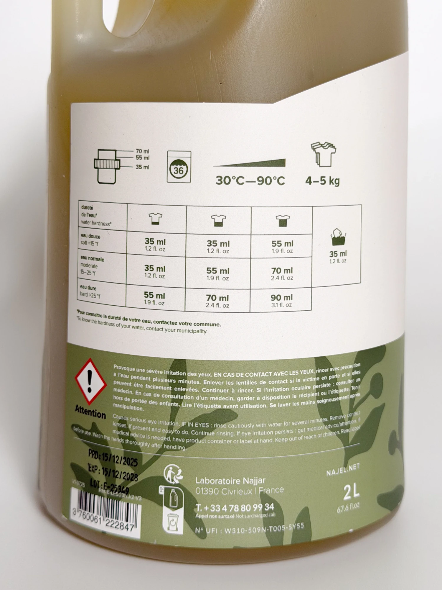 Hypoallergenic Laundry Detergent — Fragrance-Free · 2L | Aleppo Soap | Safe for Babies & Sensitive Skin | Ecocert | Made in France