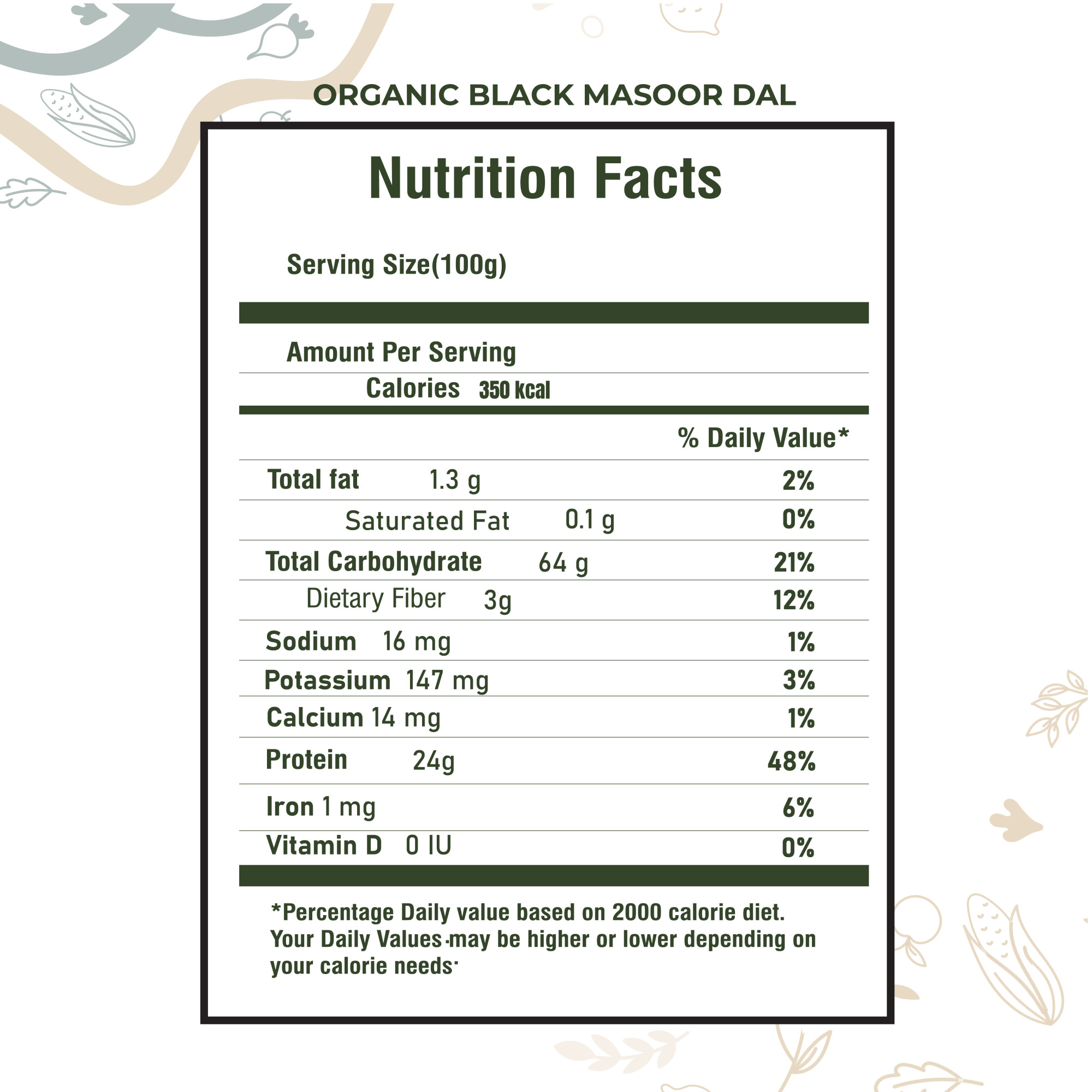 Organic Masoor Dal Whole (Black) 1kg