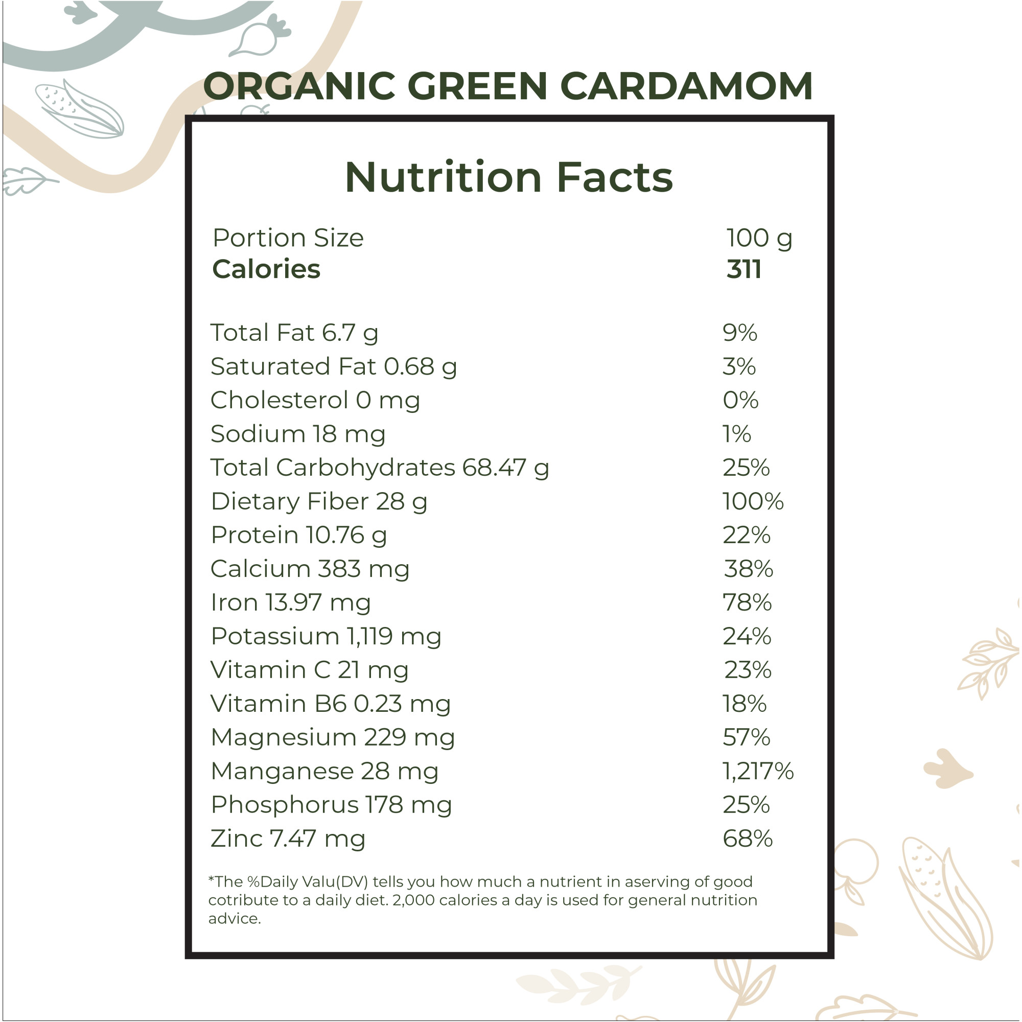 Organic Cardamom Green 250g by Rootz Organics