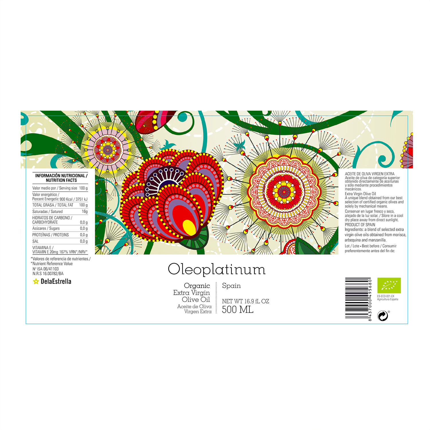 Oleoplatinum Organic Extra Virgin Olive Oil 500ml – Early Harvest Spanish EVOO