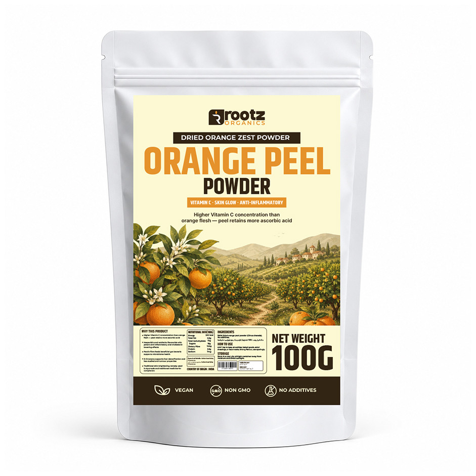 Orange Peel Powder - Dried Orange Zest · 100g | Vitamin C | Skin Glow | Anti-Inflammatory | Rootz Organics UAE