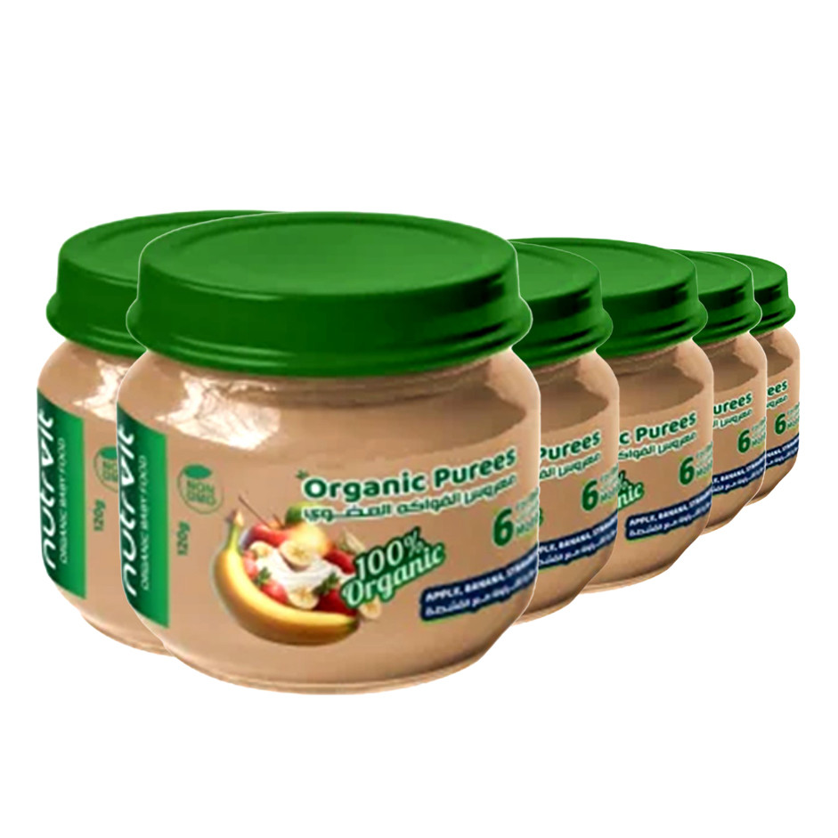 Organic Apple, Banana, Strawberry And Cream Puree, 120gm - Pack of 6