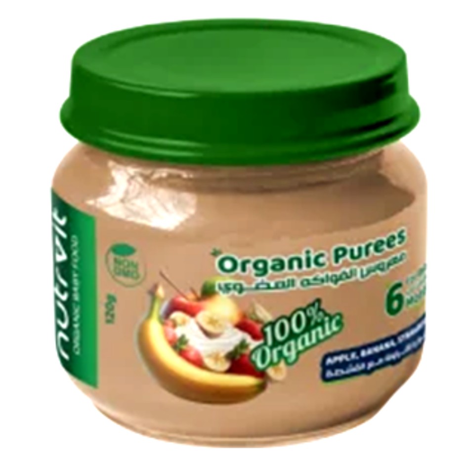 Organic Apple, Banana, Strawberry And Cream Puree, 120gm