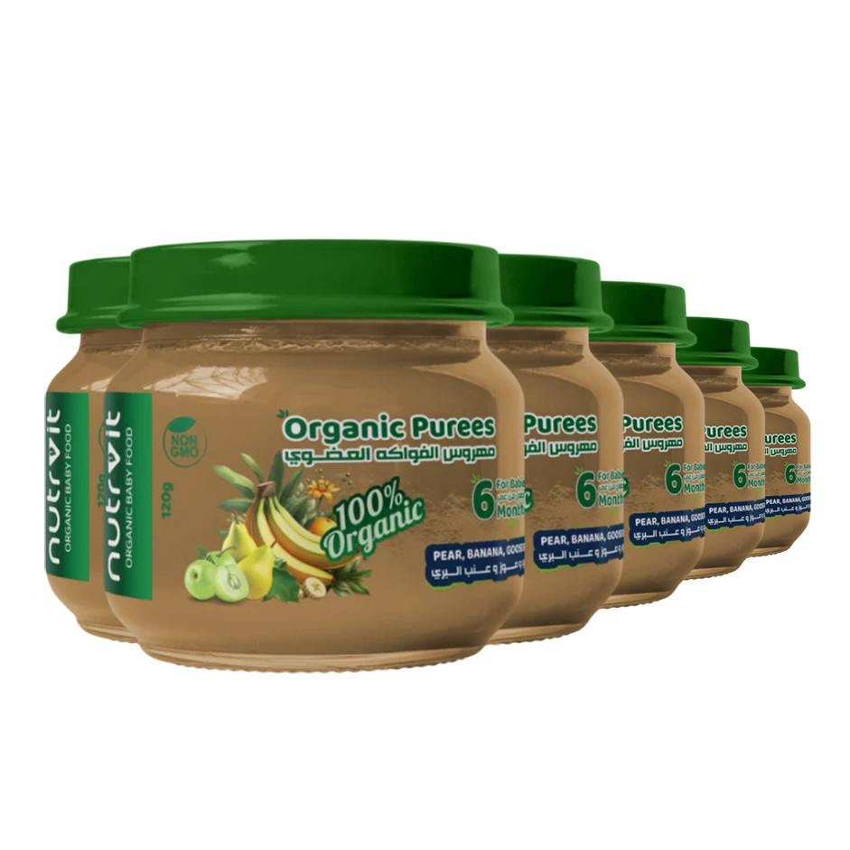 Organic Pear, Banana, Gooseberry Puree, 120gm - Pack of 6
