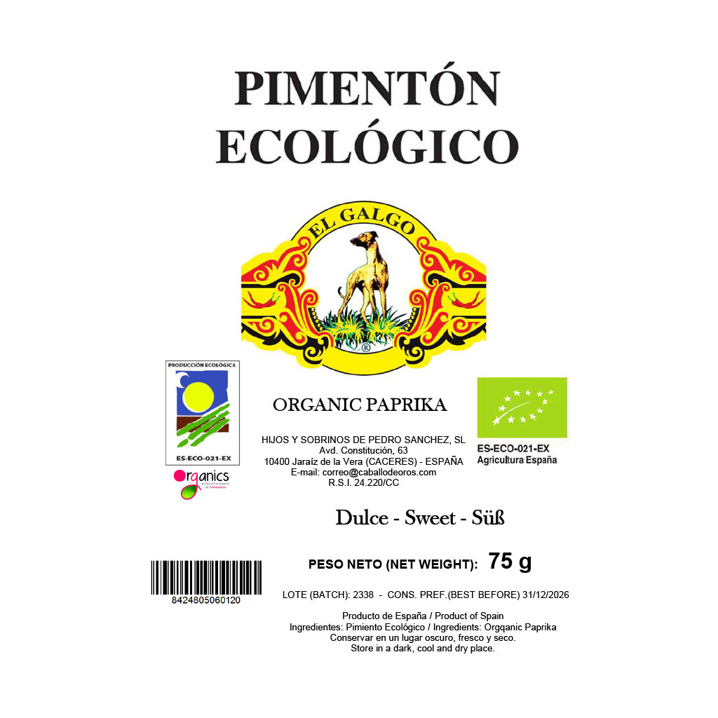 El Galgo Organic Sweet Paprika 75g – Authentic Spanish Smoked Paprika Powder