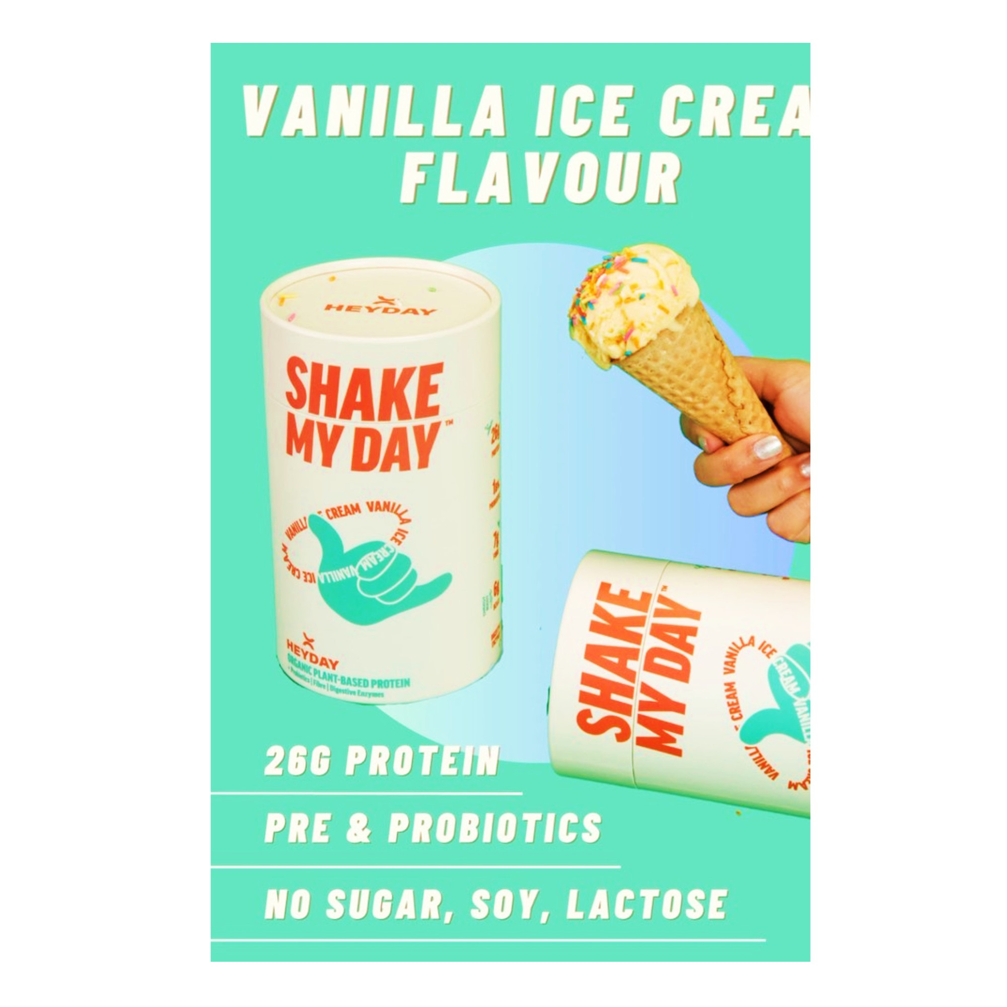 Heyday Shake My Day Natural Plant Based Organic Protein Powder (480g) | Vanilla Flavour