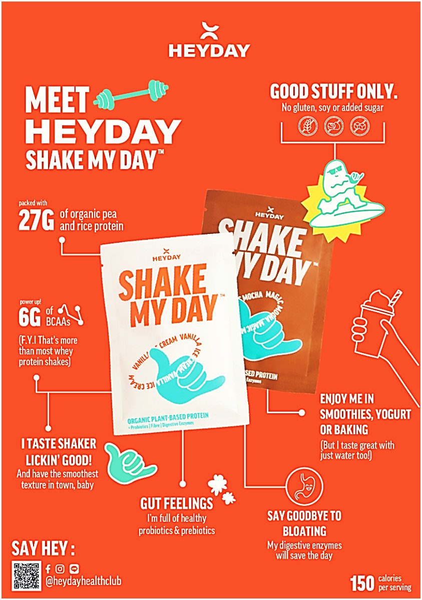 Heyday Shake My Day Organic Mocha Flavour Plant-Based Protein Powder Single Sachets 40g