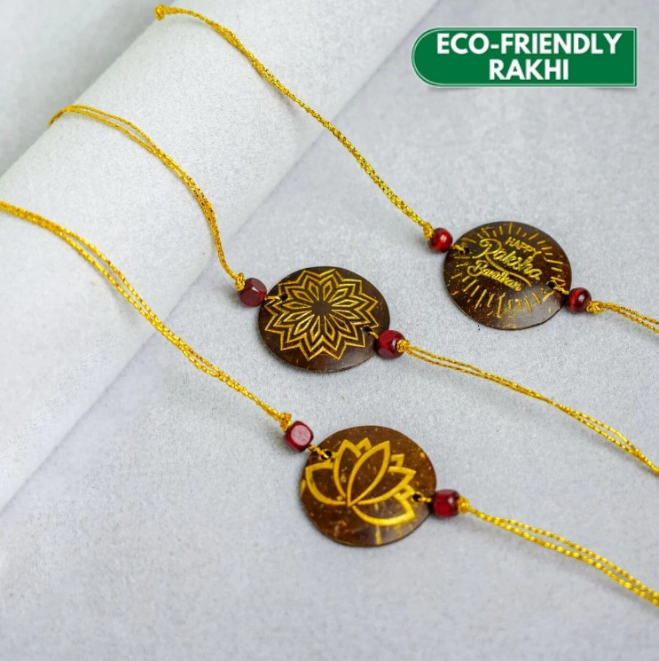 Handmade Eco-friendly Coconut Shell Rakhi(Set of 3)