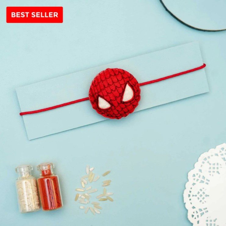 Handmade Spider Man Felt Kids Rakhi With Roli Chawal