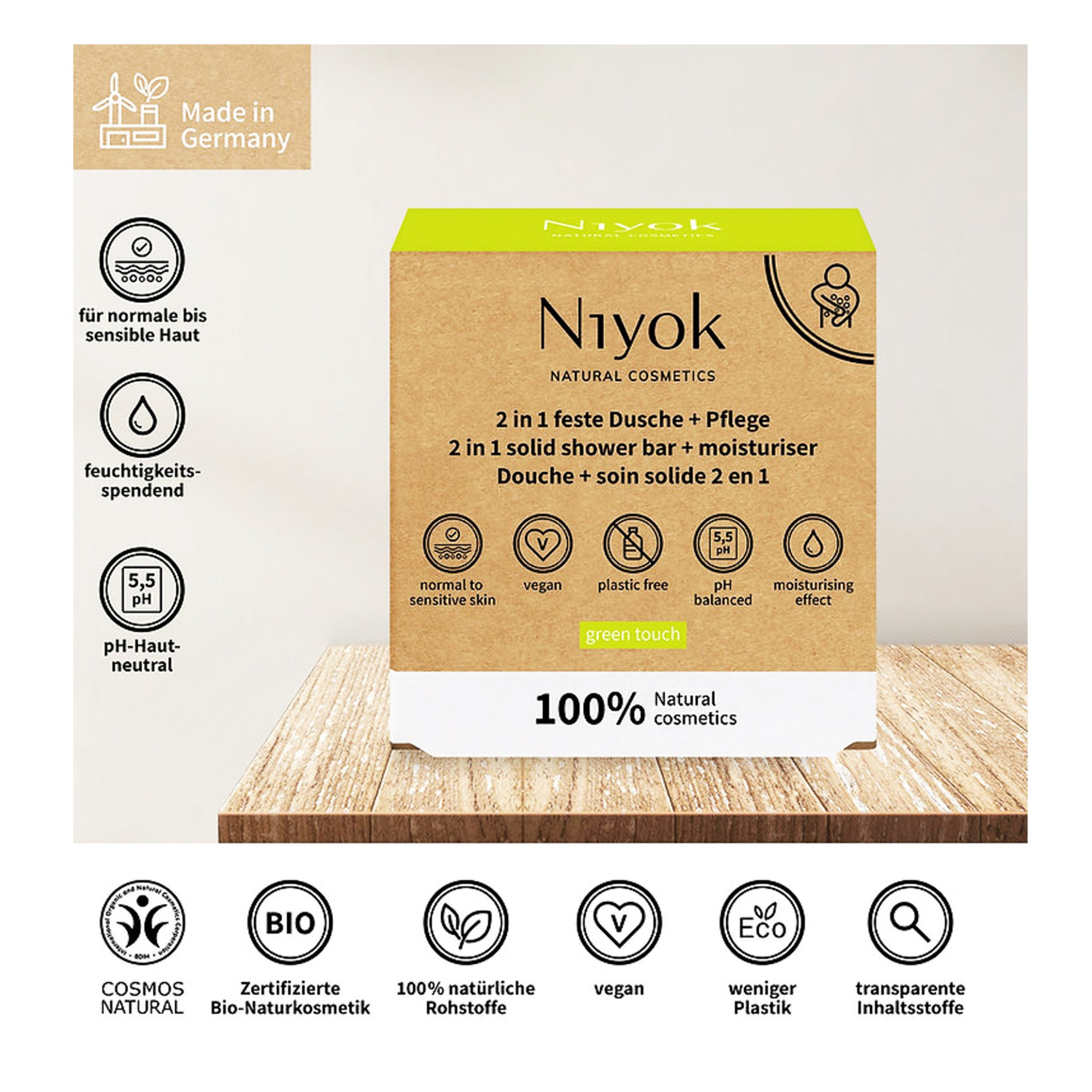 2 In 1 Shower Bar - Moisturiser - Green Touch 80gr