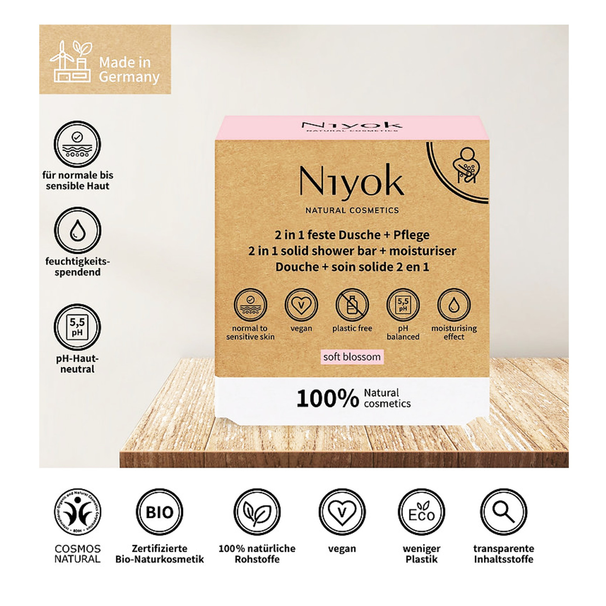 2 In 1 Shower Bar - Moisturiser -  Soft Blossom 80gr