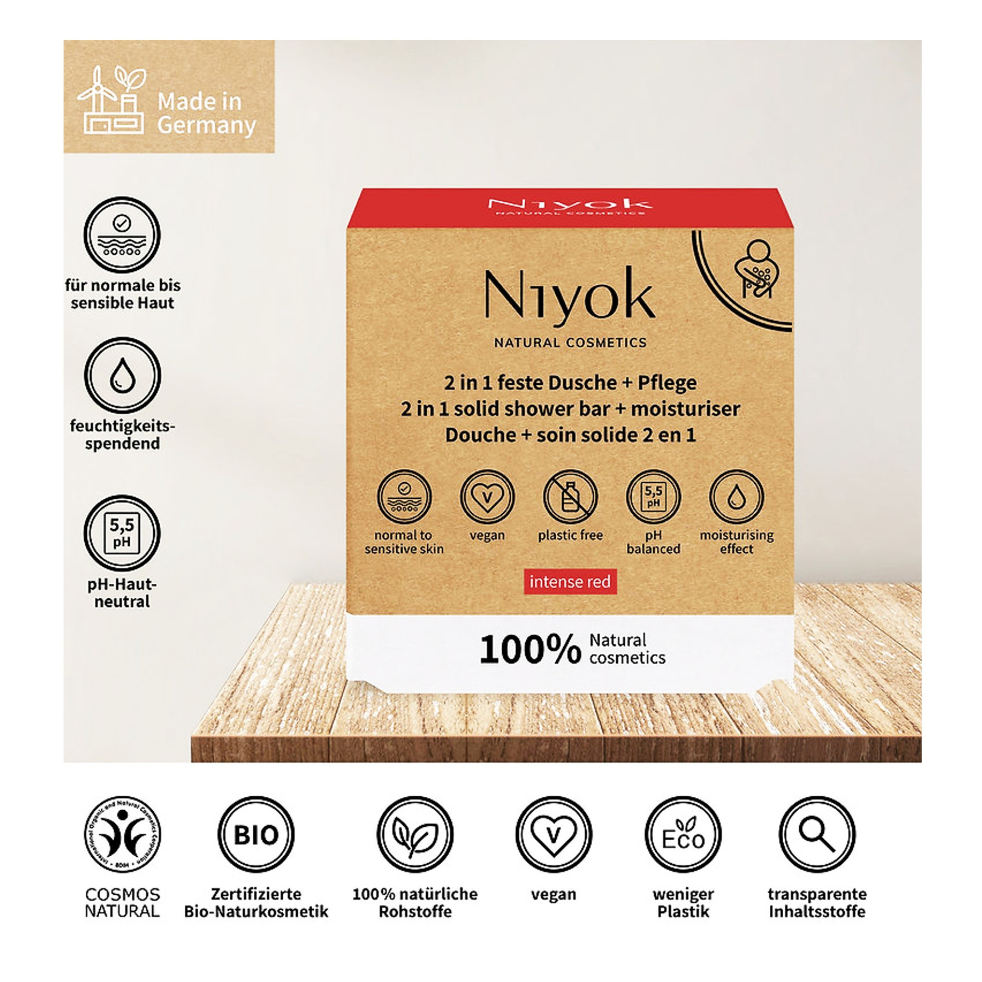 2 In 1 Shower Bar - Moisturiser - Intense Red 80gr