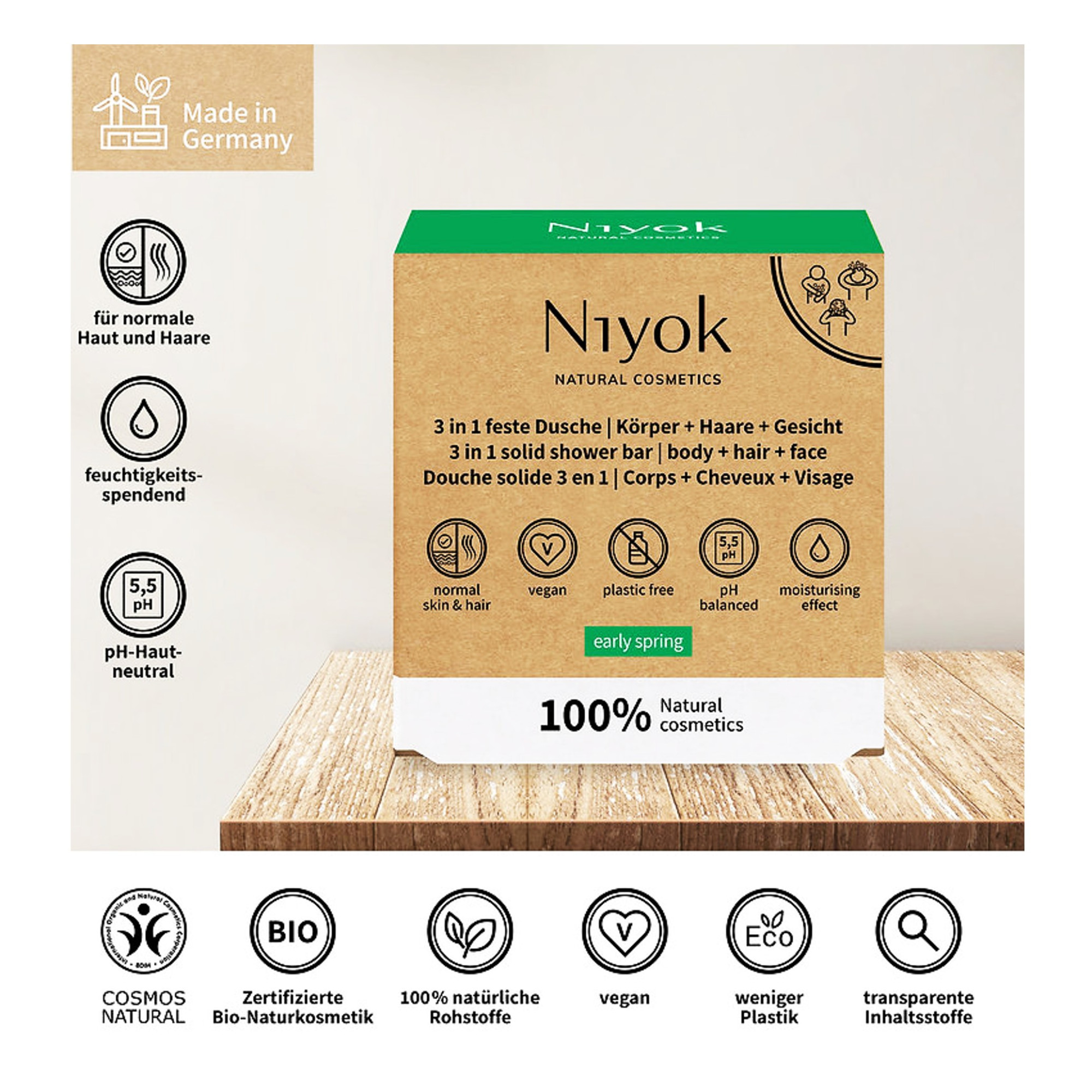 3 In 1 Shower Bar - Body - Hair - Face - Early Spring 80gr