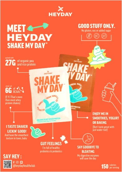 Heyday Shake My Day Organic Vanilla Flavour Plant-Based Protein Powder Single Sachets 40g