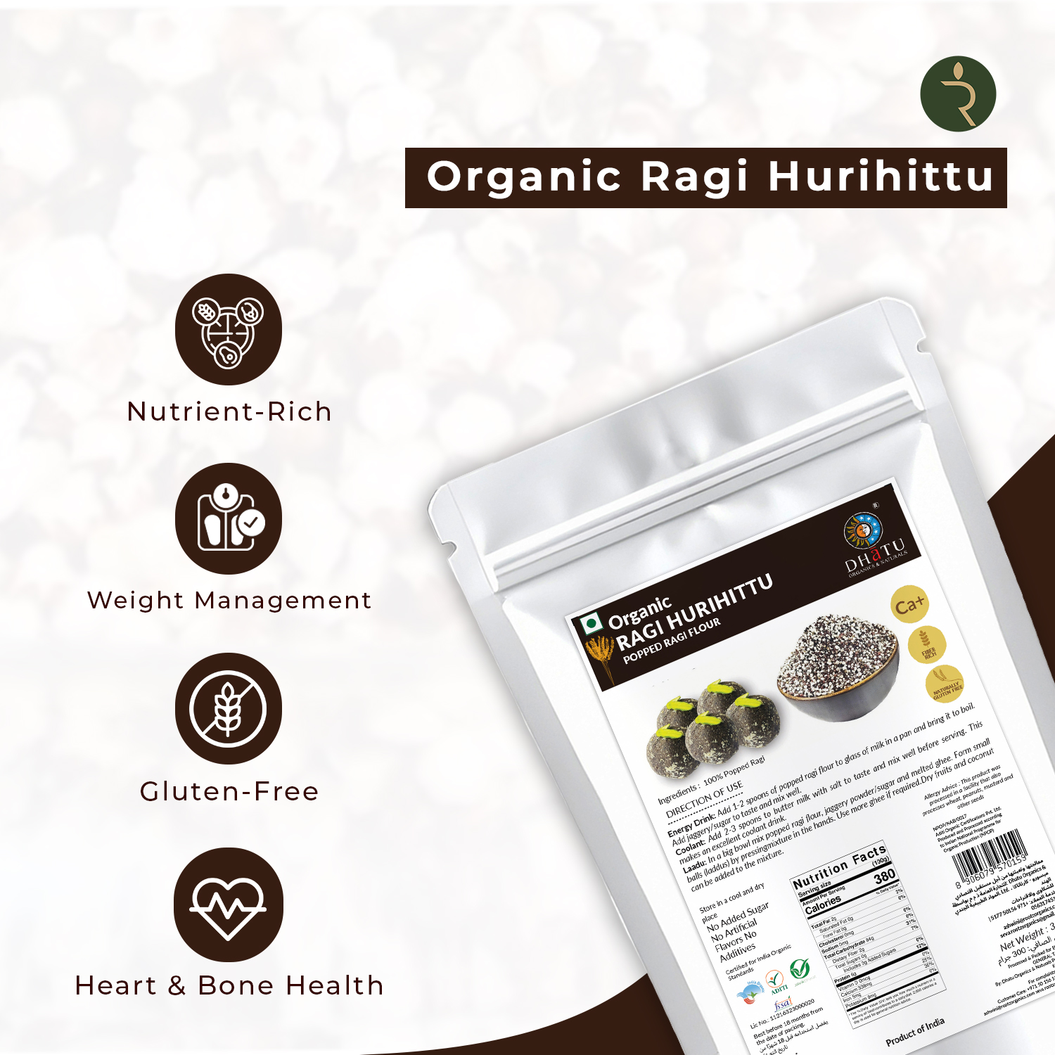 Organic Ragi Hurihittu (popped ragi flour)-300g