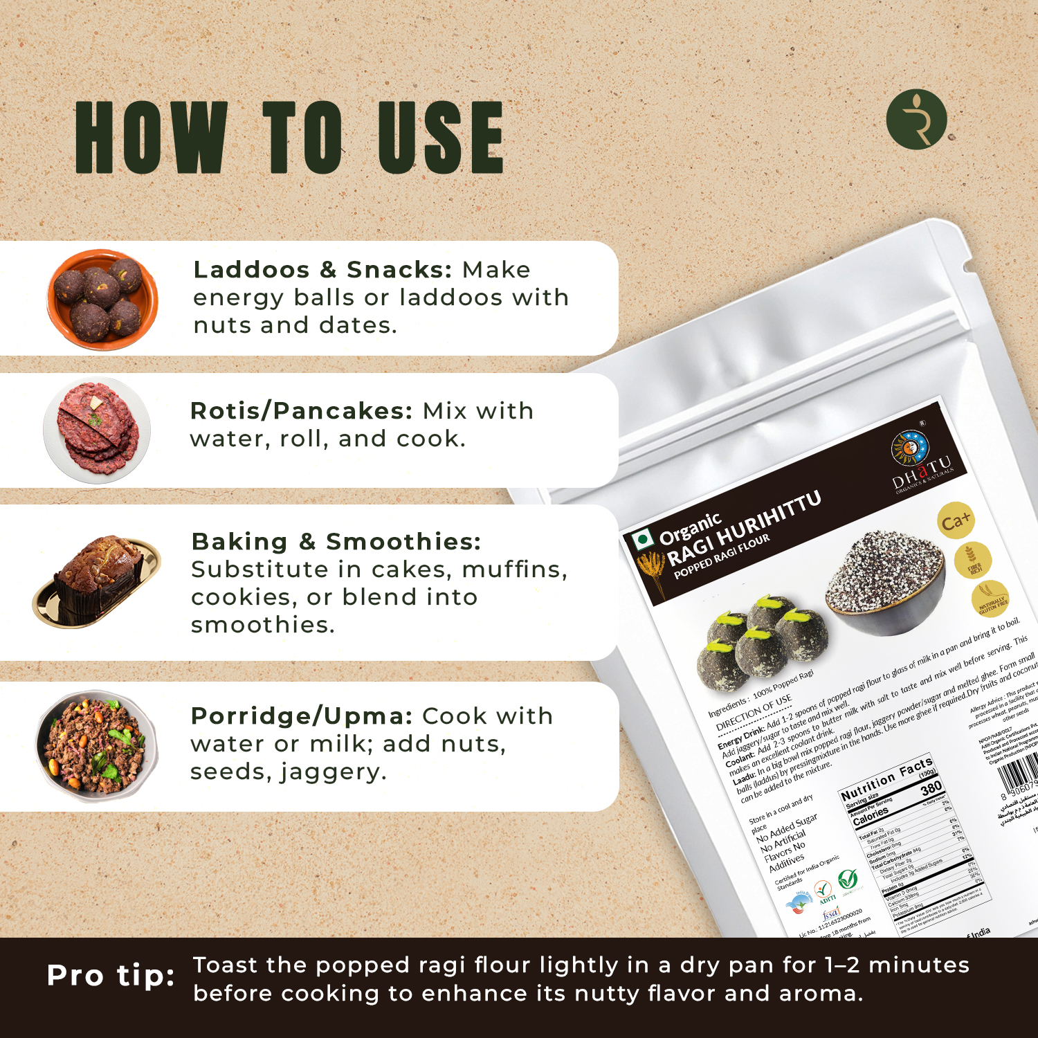 Organic Ragi Hurihittu (popped ragi flour)-300g