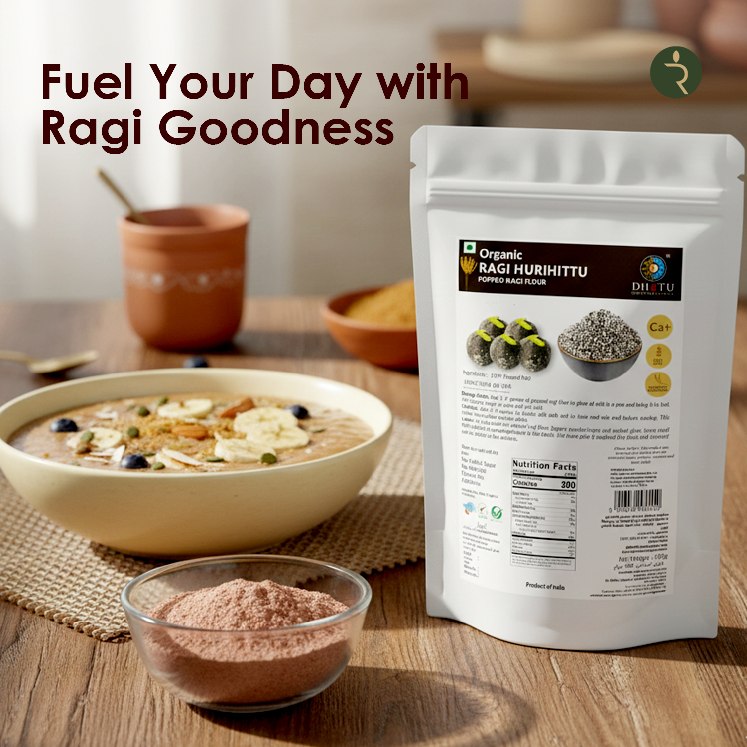 Organic Ragi Hurihittu (popped ragi flour)-300g