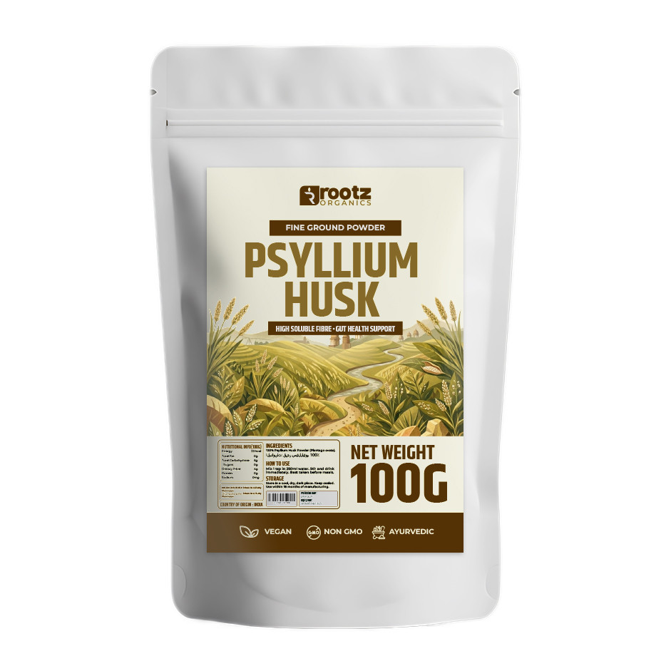 Rootz Organics Psyllium Husk 100g – High Fibre Digestive Support Supplement