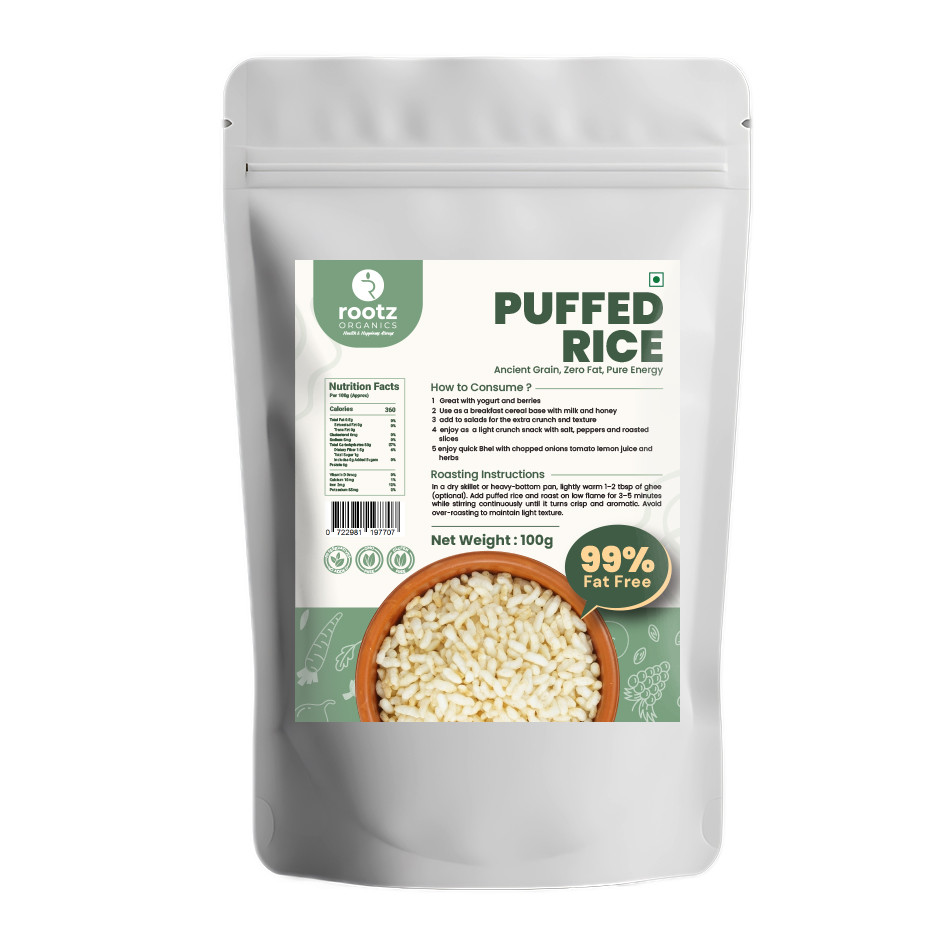 Rootz Premium Puffed Rice 250g - Crispy Kurmura for Healthy Snacks & Bhel