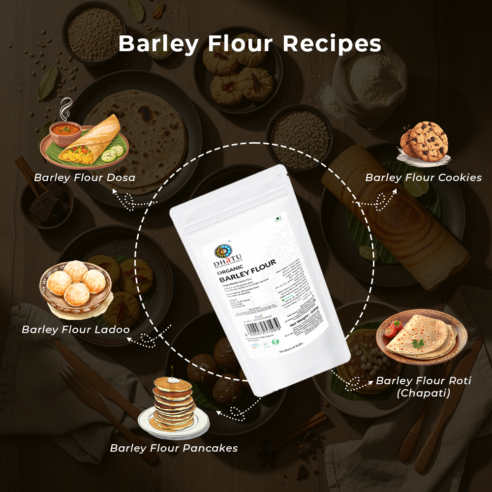 Dhatu By Rootz Organics Barley Flour 500G Organic, Non-GMO, Raw, Vegan, Halal, Barley Flour Powder Organic, Jau Atta, Great For Baking
