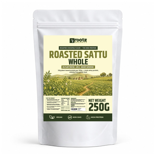 Image of Roasted Sattu Whole - Roasted Chickpea · 250g | 20g Protein | Low GI | Ancient Indian Superfood | Rootz Organics UAE