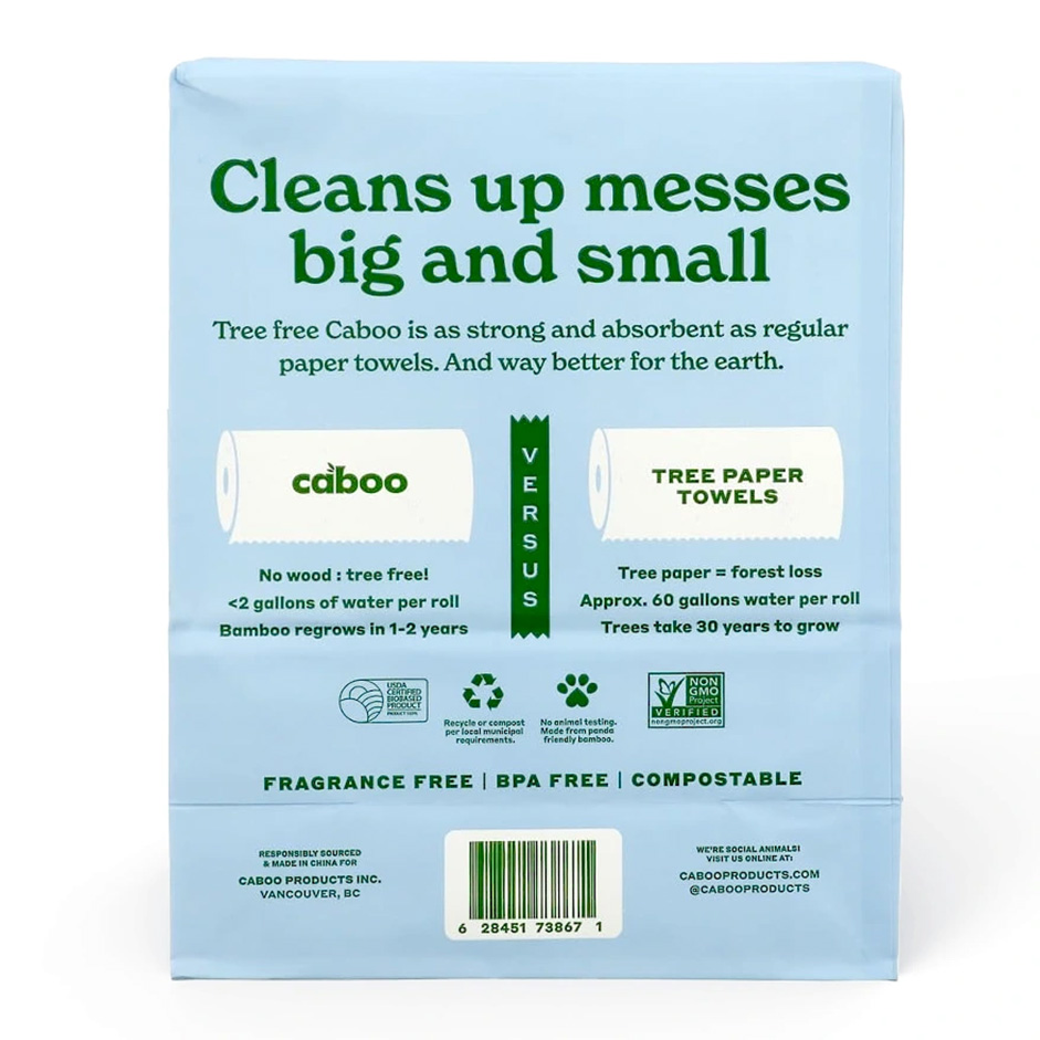 Caboo Roll Towels 2 Pack – 75 Sheets per Roll | Rootz Organics