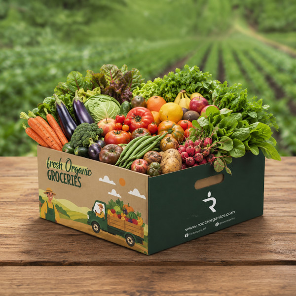 Image of Rootz Organics Organic Family Box with Fruits &amp; Potatoes | Weekly Farm Fresh Organic Vegetable &amp; Fruit Box | UAE