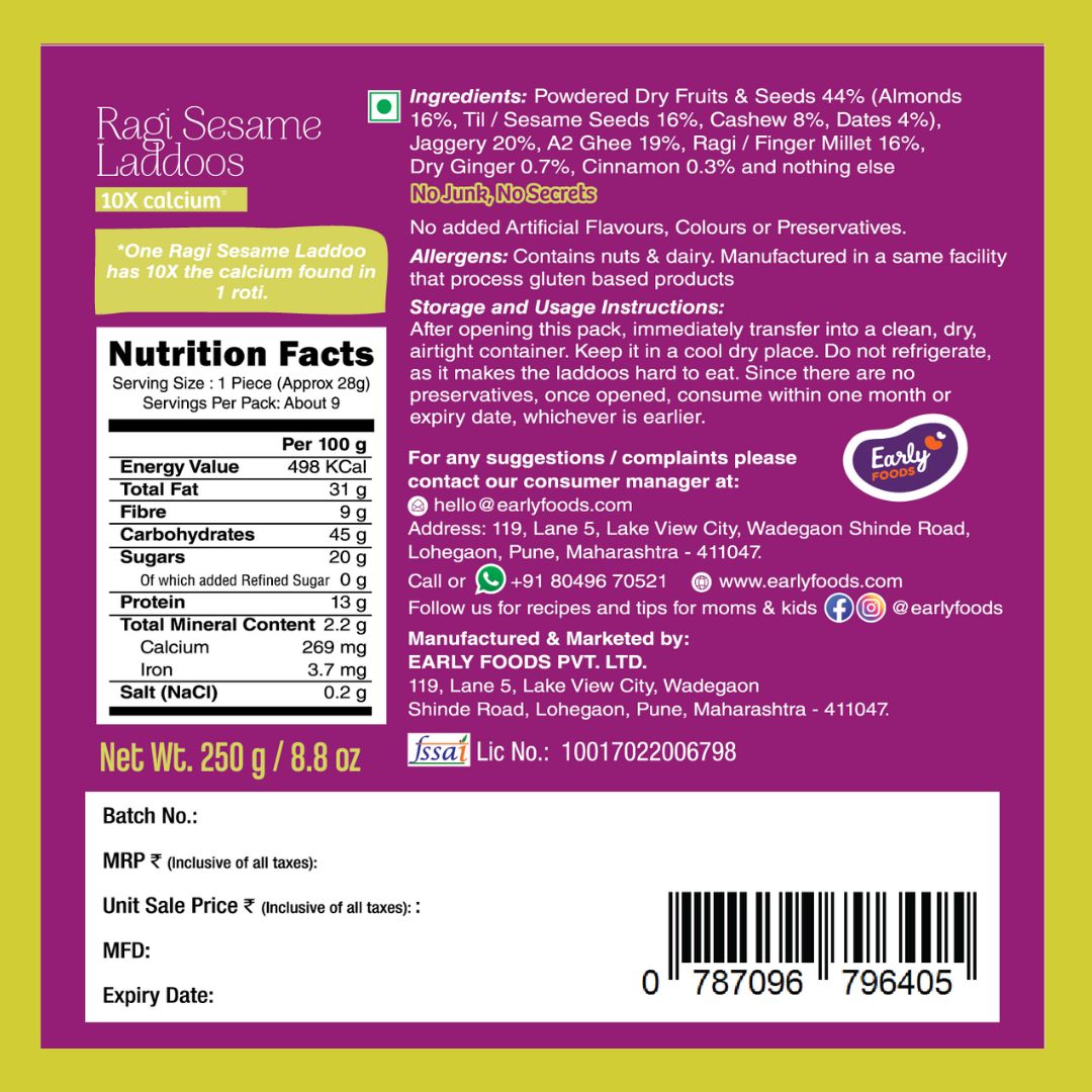 Early Foods pack of 3 - Gond & Dry Fruits Laddoo, Ragi Sesame Laddoo, Dry Ginger Laddoo 250 gms