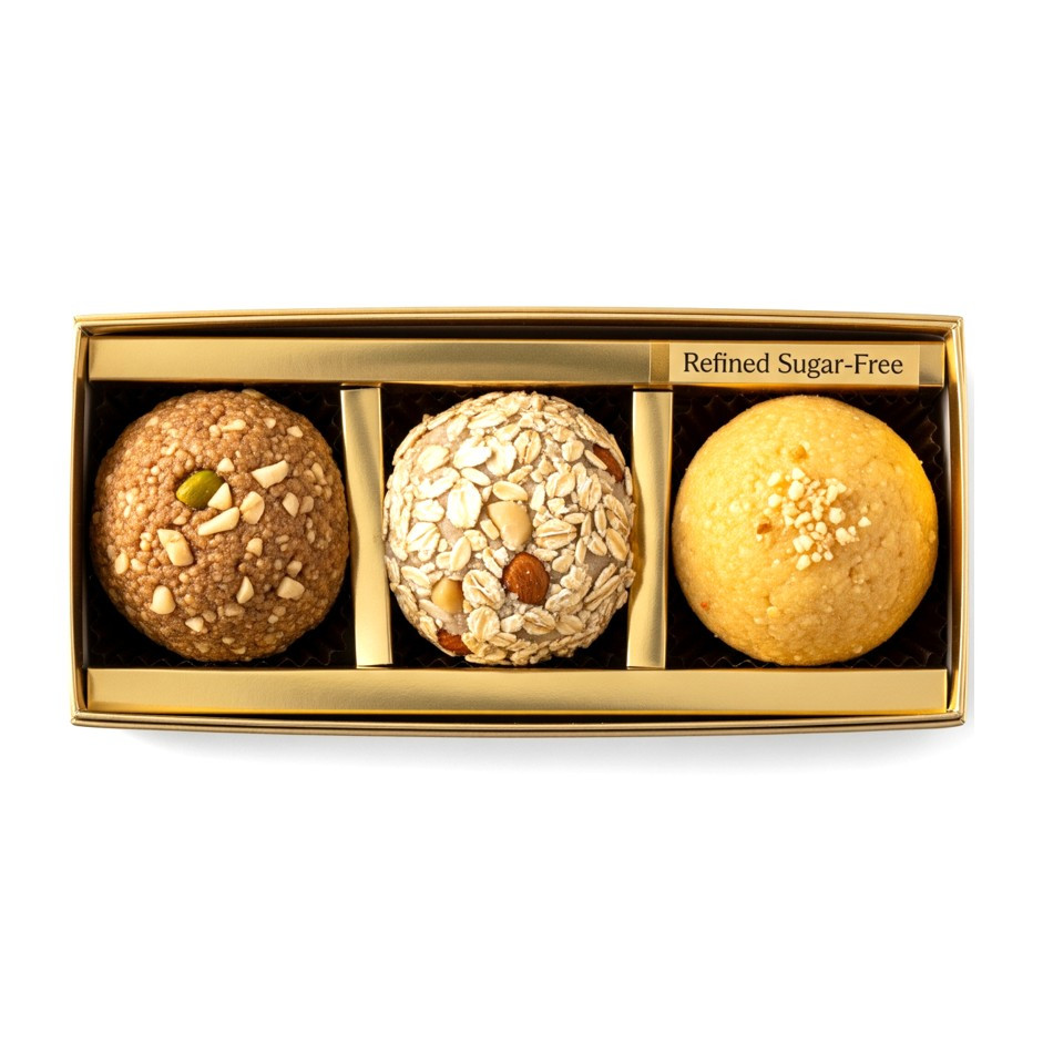 Assorted Nutty Laddus Gift Box – Refined Sugar-Free | Whole Wheat, Oats Khorak & Besan Flavours