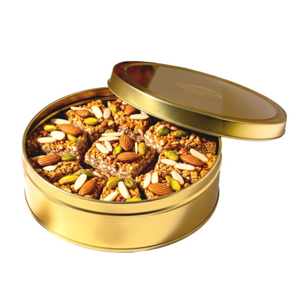 Image of Royal Oats Khorak 600g – Refined Sugar-Free in Gold Tin Box | Gluten-Free Option Available | Festive Gift Bag