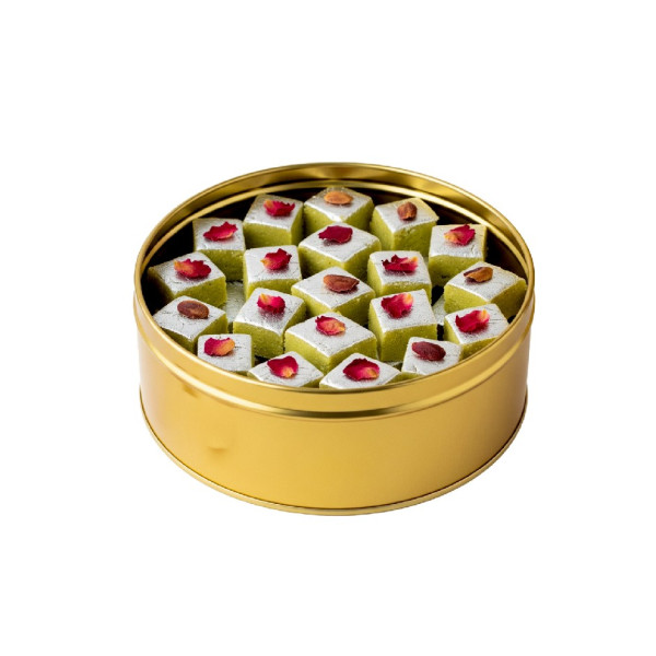 Image of Pista Barfi Gold Tin Box 600g – Refined Sugar-Free &amp; Gluten-Free | Festive Gift UAE