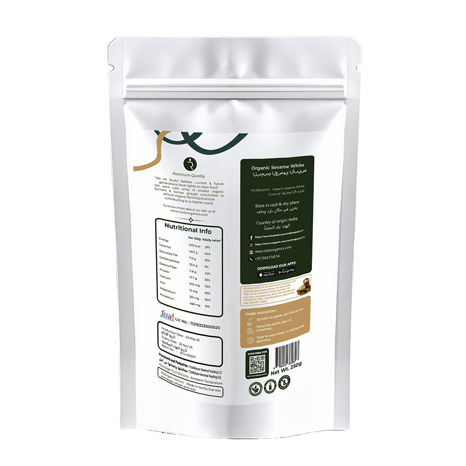 Organic Sesame Seeds White 250g by Rootz Organics