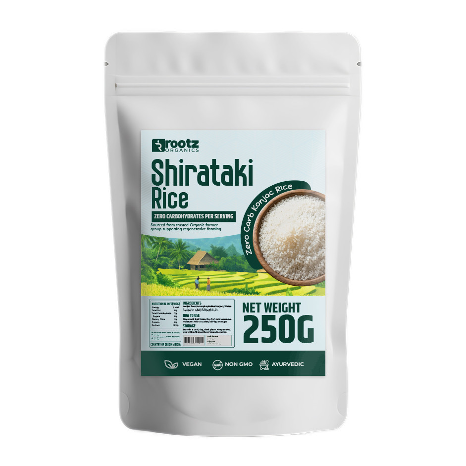 Rootz Organics Shirataki Rice 250g – Zero Carb Konjac Rice for Keto & Low Carb Diets