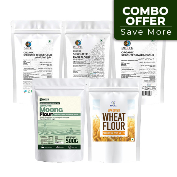 Image of Rootz Organics Sprouted Flours Combo – Pack of 5 (2.5 kg)
