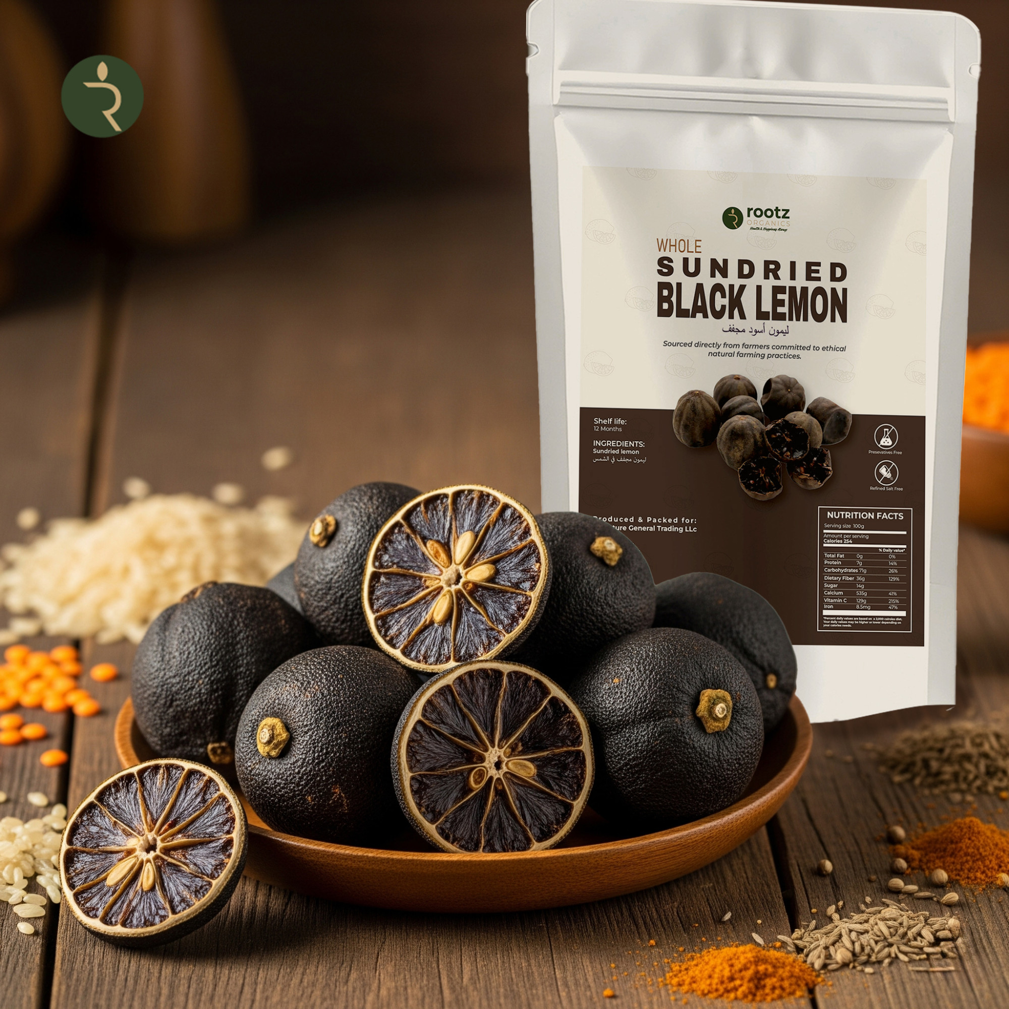 Premium Sundried Black Lemon (Loomi Aswad) 250g – Whole Dried Black Lime for Rice, Stews & Emirati Cooking