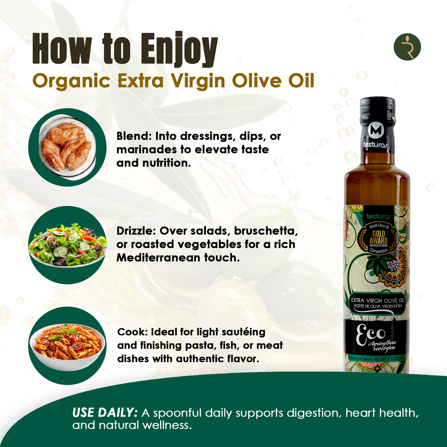 Texturas Organic Eco Agricultura Ecológica Extra Virgin Olive Oil 500ml – Award-Winning Spanish EVOO