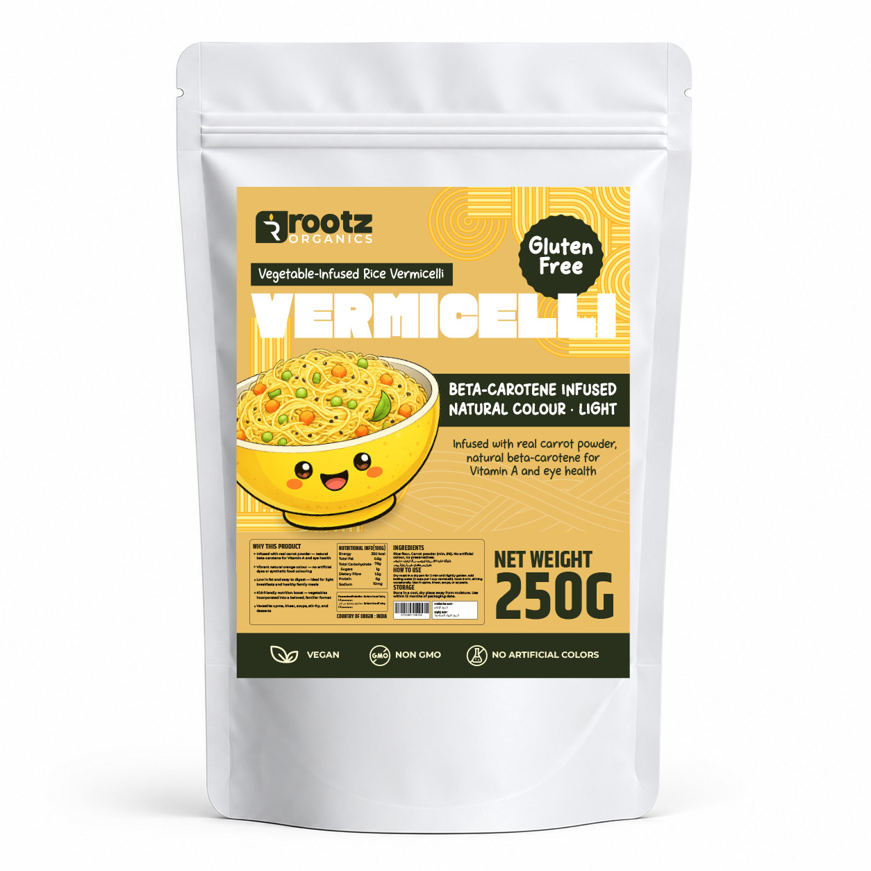 Carrot Vermicelli — Vegetable-Infused Rice Vermicelli · 250g | Beta-Carotene | Natural Colour | Kid-Friendly | Rootz Naturals UAE
