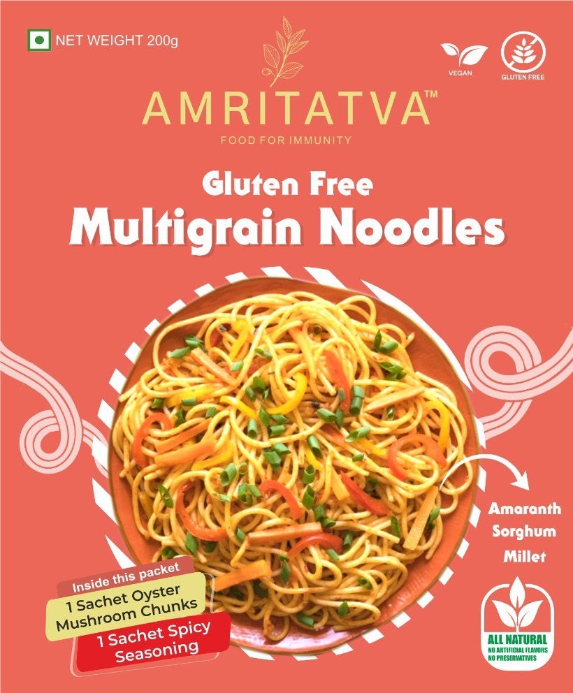 Amritatva Gluten-Free Multigrain Noodles with Spicy Seasoning and Oyster Mushroom Chunks 200gm by Rootz Organics