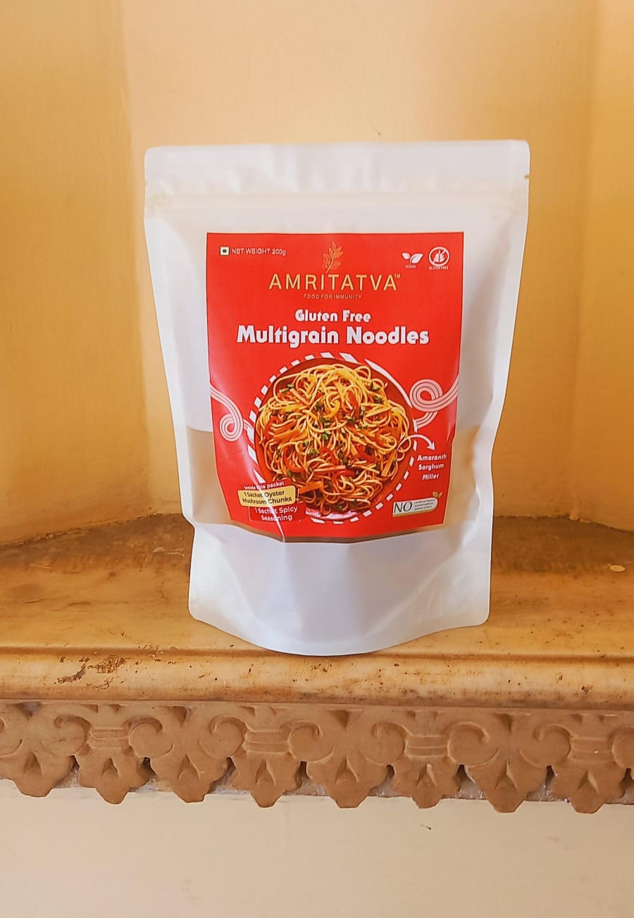 Amritatva Gluten-Free Multigrain Noodles with Spicy Seasoning and Oyster Mushroom Chunks 200gm by Rootz Organics